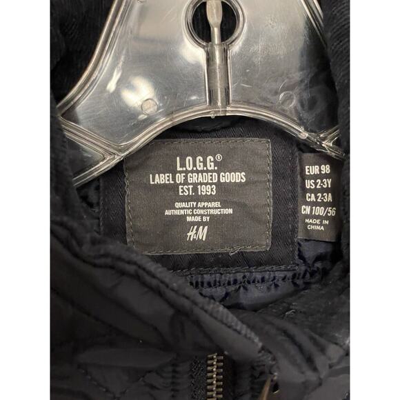 H&M L.O.G.G. Quilted‎ Barn Coat Jacket Size Toddler 2-3Y Navy Blue Corduroy Zip - Picture 5 of 6
